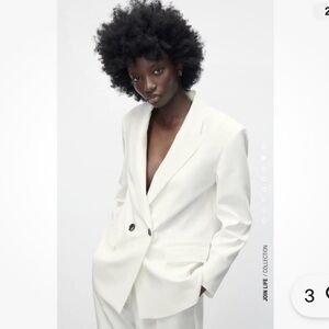 NWT ZARA White Double-Breasted Oversized Minimalist Blazer S Blogger Favourite